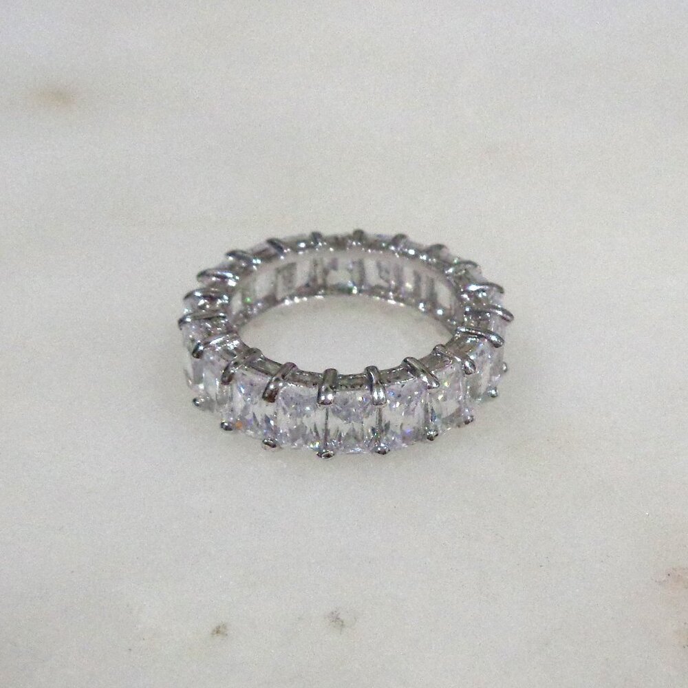 Clear Baguette Cut Silver-tone Infinity Eternity Anniversary Wedding Band Ring 6